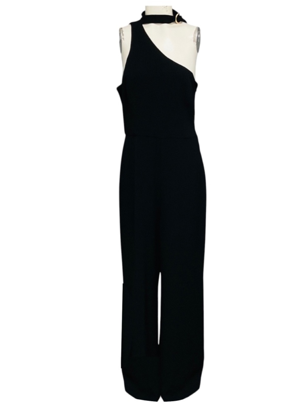ZIMMERMANN BLACK ONE SHOULDER NECK TIE JUMPSUIT
